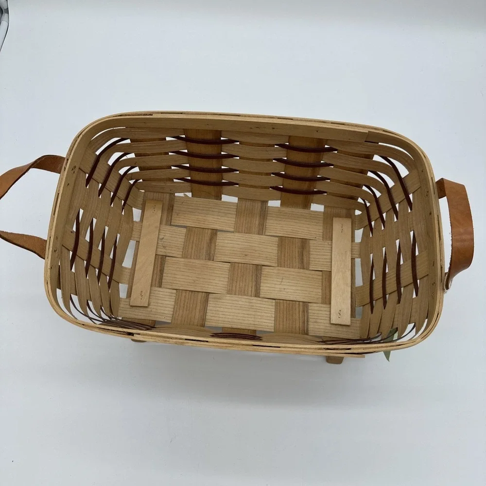 Country Living Peterboro Basket‎ Co Woven Wood Footed Storage Tan Brown NWT